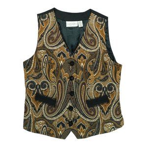 PASSPORTS - Vtg 90s Pier‎ 1 Imports Black Paisley Print Vest, Womens Large